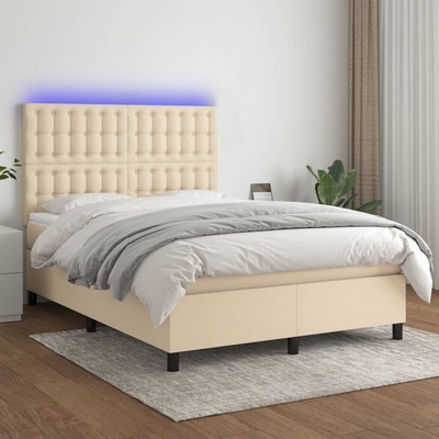 vidaXL 11461.3135202 Boxspring postel s matrací a LED krémová textil