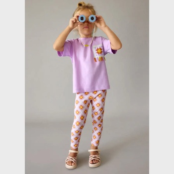 Mayoral Комплект клин детайли и лилава тениска с щампа за мини момиче Mayoral