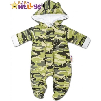 Baby Nellys Kombinézka s kapucňu a uškami ARMY zelená