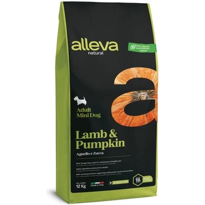 Alleva® natural (adult mini) lamb & pumpkin - пълноценна храна за пораснали кучета, над 1 година, малки и дребни породи, Италия - 12 кг 1240