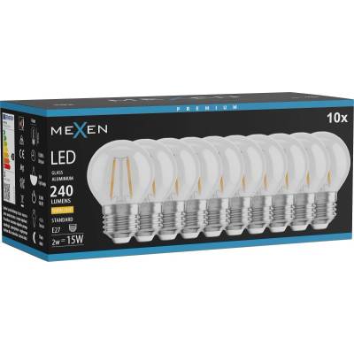 Mexen Vintis 10x LED филаментна крушка E27, G45, 2W, Топло - 2700K, 240 lm, прозрачно - (L156-E27-0227-00x10)