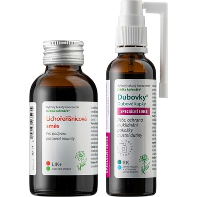 Dědek kořenář Imunitní sada Dědka kořenáře® MINI speciál Varianta: Lichořeřišnicová směs 100 ml + Dubovky® Speciální edice s rozprašovačem 50 ml