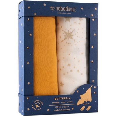 Nobodinoz Butterfly Swaddle 100 x 120 cm Pack Yellow 2 ks
