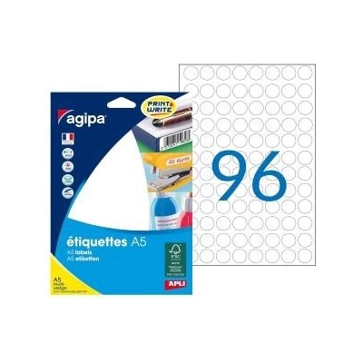 Etikety kruhové 15mm Agipa A5 biele