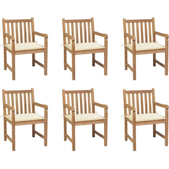 vidaXL Градински столове 6 бр с кремави възглавници тиково дърво масив (3073033)