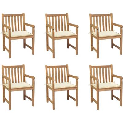 vidaXL Градински столове 6 бр с кремави възглавници тиково дърво масив (3073033)