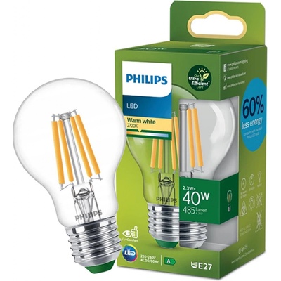 Philips LED žiarovka E27 A60 2,3W = 40W 485lm 2700K teplé vlákno Ultra Efficient