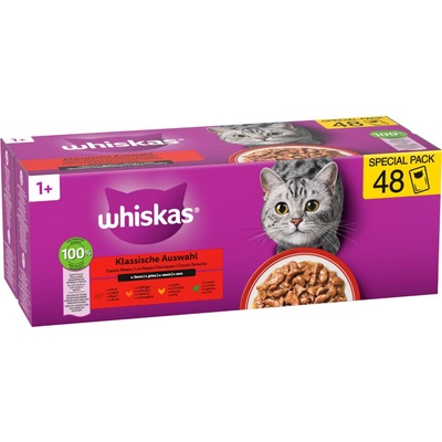 Whiskas 1+ klasický výběr v omáčce hovězí jehněčí drůbež kuře 48 x 85 g