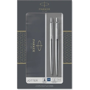 Parker Комплект химикалка и механичен молив, подаръчна кутия, корпус от неръждаема стомана, PARKER "Royal Jotter", син 2093256 (2093256)