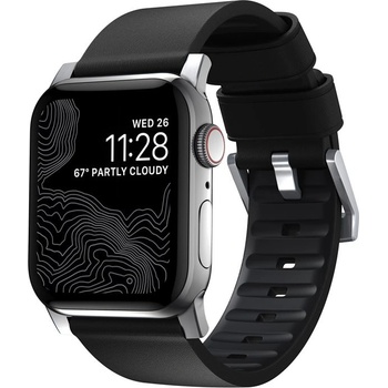 Nomad Кожена (естествена кожа) каишка за Apple Watch 42мм, 44мм, 45мм, 46мм, Ultra, Ultra 2 49мм - Nomad Active Band Pro (черен-сребрист) (NM1A41SNW0)