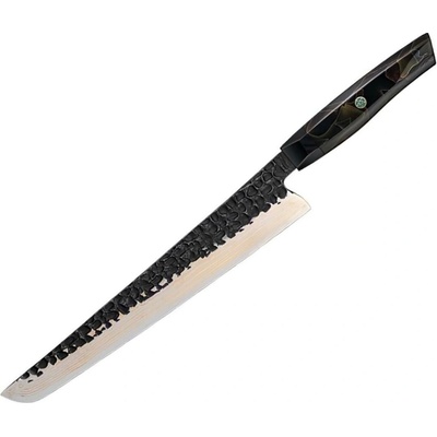 IZMAEL Damaškový kuchynský nôž Zankoku Slicer/Čierna/Hnedá 26.1 cm