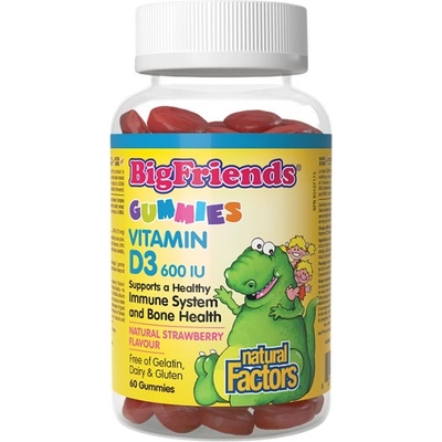 Natural Factors BigFriends Vitamin D3 for Kids 600 IU [60 желирани бонбони] Ягода