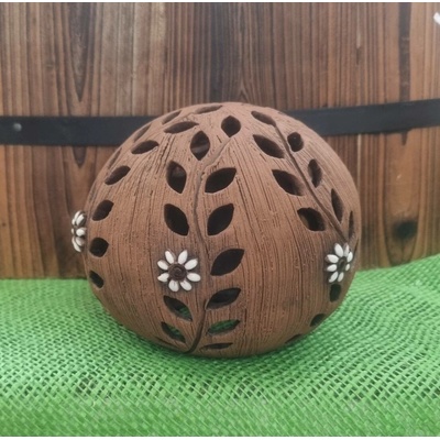 Keramická koule na svíčku s větvičkou a kytičkou 12 cm Motiv: tmavá
