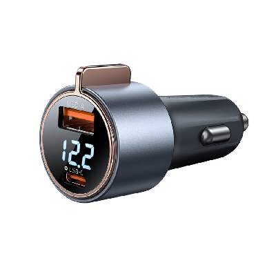 Бързо зарядно устройство за автомобил Xmart - USB-A QC и Type-C PD, 75W, Дисплей, Волт метър (USB-A QC Type-C PD)