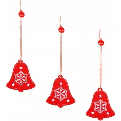SPRINGOS Vianočné ozdoby drevené Zvonček s vločkou červená 4,9cm 3ks