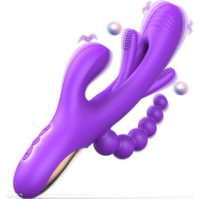 SuperLove Neptune 4in1 Rabbit Flapping Vibrator with Anal Beads Purple