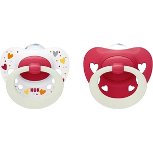 Nuk Силиконови залъгалки NUK - Signature Night, за момиче, 18 м+, 2 броя + кутийка (10177209) - baby