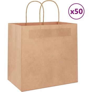vidaXL Хартиени торбички 50 бр с дръжки кафяви 26x17x25 см (4101577)
