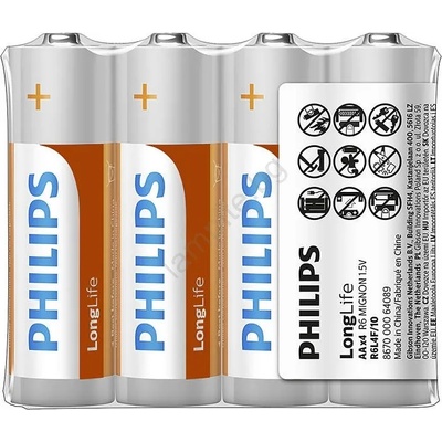 Philips R6L4F/10 - 4 бр. AA цинкови батерии LONGLIFE 1, 5V 900mAh (P2213)