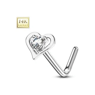Šperky4U zlatý piercing do nosu srdíčko čirý zirkon ZL01193C-WG
