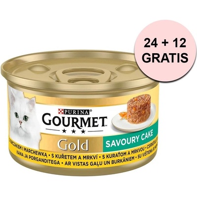 Gourmet Консерва Gourmet GOLD - Savoury Cake с пиле и морков 85 г, 24+12 бр. БЕЗПЛАТНО