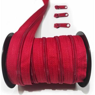 Zips špirálový, farba červená 5 mm, metráž