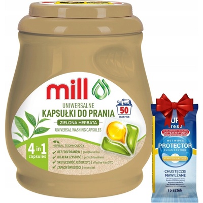 Ecomill Univerzální prací Kapsle Zelený Čaj 50 PD + Dárek