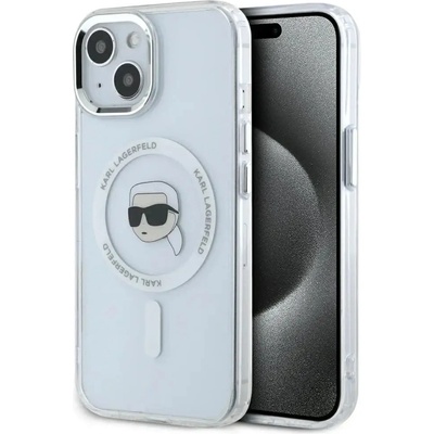 KARL LAGERFELD Калъф Karl Lagerfeld IML Metal Karl Head MagSafe за iPhone 15 Plus Бял (3666339284053)