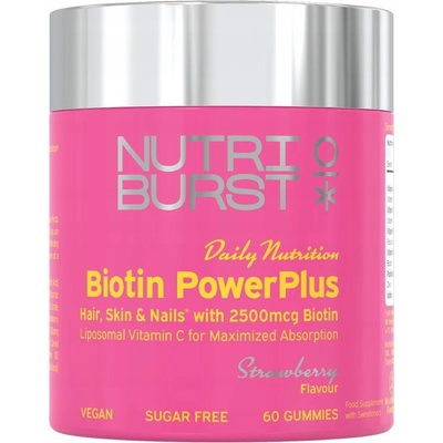 Nutriburst Daily Nutrition Biotin PowerPlus žvýkací měkké tobolky pro krásné vlasy, pleť a nehty příchuť Strawberry 60 ks