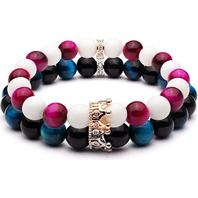 BudNej náramky pro páry Queen Crown z tridacny obsidiánu a tygřího oka MN3063