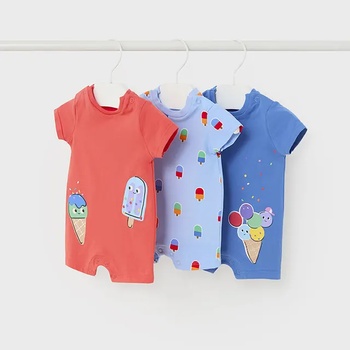 Mayoral Три къси гащеризона в синьо и керемидено със сладоледи за новородено момче Mayoral