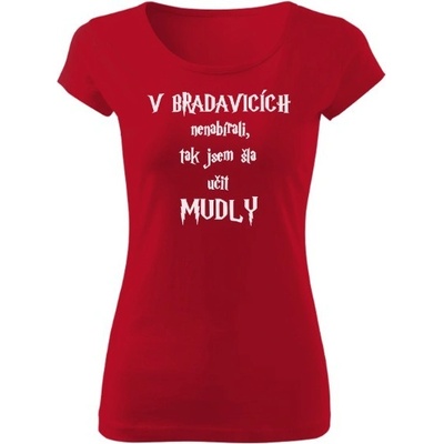 Tričko s potiskem V Bradavicích nenabírali bílý text Červená