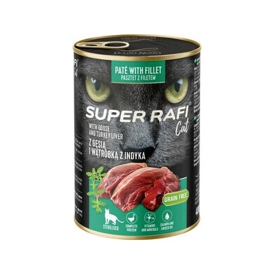 SUPER RAFI Cat s husacou a morčacou pečeňou pre sterilizované mačky 6x400 g