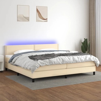 vidaXL Боксспринг легло с матрак и LED, кремава, 200x200 см, плат (3133106)