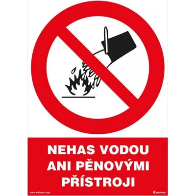 Walteco Nehas vodou ani pěnovými přístroji 210x297mm, formát A4, plastová tabulka , 20015