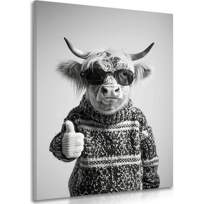 Obraz kráva s brýlemi a palcem nahoru - 100x150