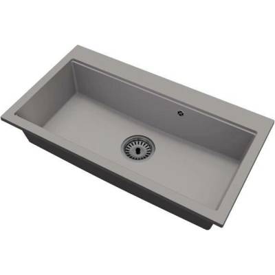 DobreSny Granitový dřez ELITE 90 ŠEDÝ + černý sifon 90 x 50 x 21cm