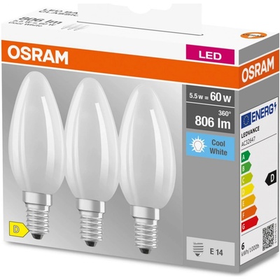Osram Sada LED žiaroviek sviečka, 5,5 W, 806 lm, neutrálna biela, E14, 3 ks