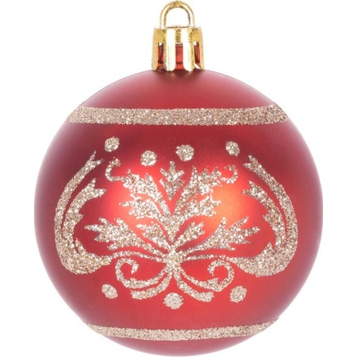 MagicHome Gule 9 ks červené s ornamentom na vianočný stromček 6 cm