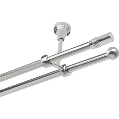OK-GarnýžeCZ Garnýž kovová dvouřadá 19mm Cylinder nerez 400 cm do stěny / na tunýlek - bez kroužků