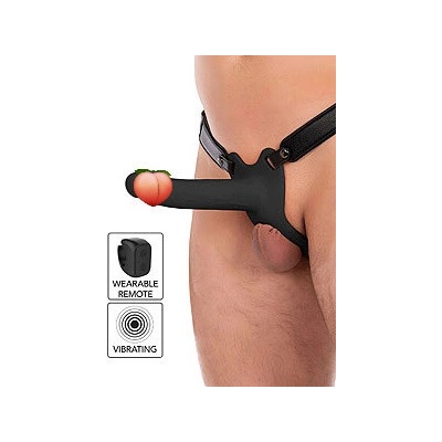Hidden Desire Hollow Penis Strapon Vibrating Black 18 cm dutý vibrační připínák