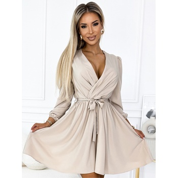 Numoco Дамска рокля с деколте и колан - бежова Numoco BINDY numoco | Bezhov | ЖЕНИ | S-M