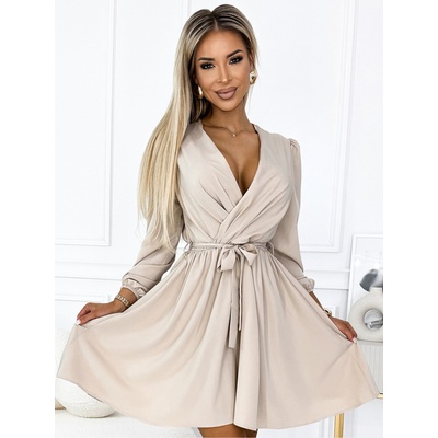 Numoco Дамска рокля с деколте и колан - бежова Numoco BINDY numoco | Bezhov | ЖЕНИ | S-M