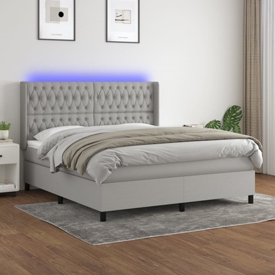 Petrashop 3138565 boxspring postel s matrací a LED světle šedá textil