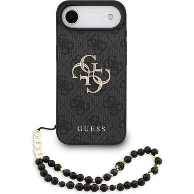 GUESS Дизайнерски кожен кейс с връзка за китката за iPhone 17 Air - Guess PU 4G Metal Logo Strap Case (черен) (GUHCP17MP4GMGSK)