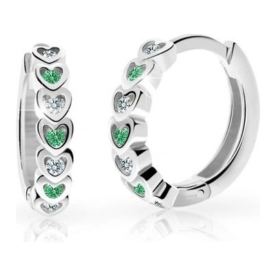 Danfil dětské náušnice kroužky C3340 z bílého zlata s kamínky Emerald Green