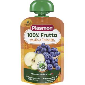 Plasmon Плодова закуска ябълка и боровинка 6+м 100г - bubu