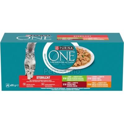 ONE Sterilcat мокра храна асорти за котки - пилешко, говеждо, сьомга, пуешко 2 x