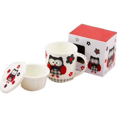 Home Elements Porcelánový hrnček so sitkom a viečkom čierna sova II. akosť 390 ml