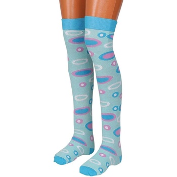 Дамски 7/8 чорапи в тюркоазен цвят с кръгове